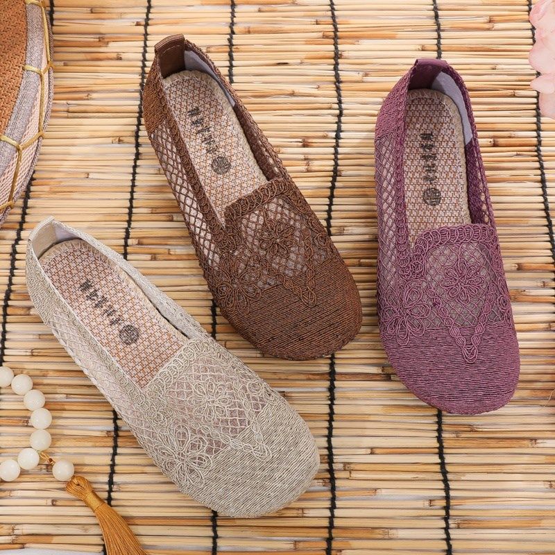 夏季新款百搭一脚蹬女士软底布鞋透气网面中老年平底凉鞋妈妈鞋,女鞋,网面鞋,淘宝优惠券,粉丝福利购,淘宝优惠卷