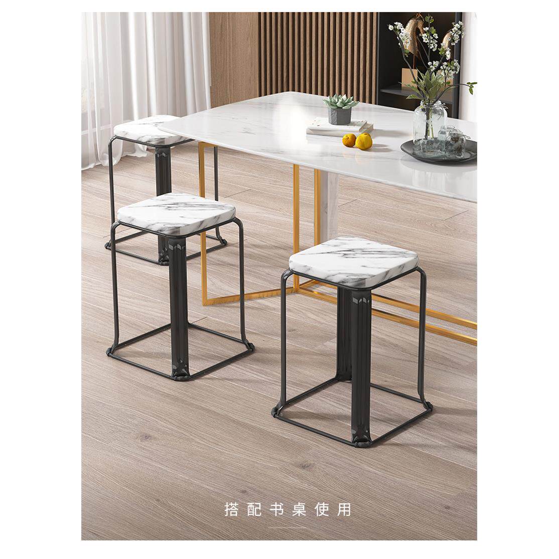 铁艺凳子家用现代简约方凳快餐凳加厚铁艺套凳餐桌凳钢筋凳收纳凳