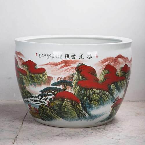 景德镇陶瓷大缸鸿运当头公司庭院寺庙养鱼龟睡莲山水荷花盆种树缸