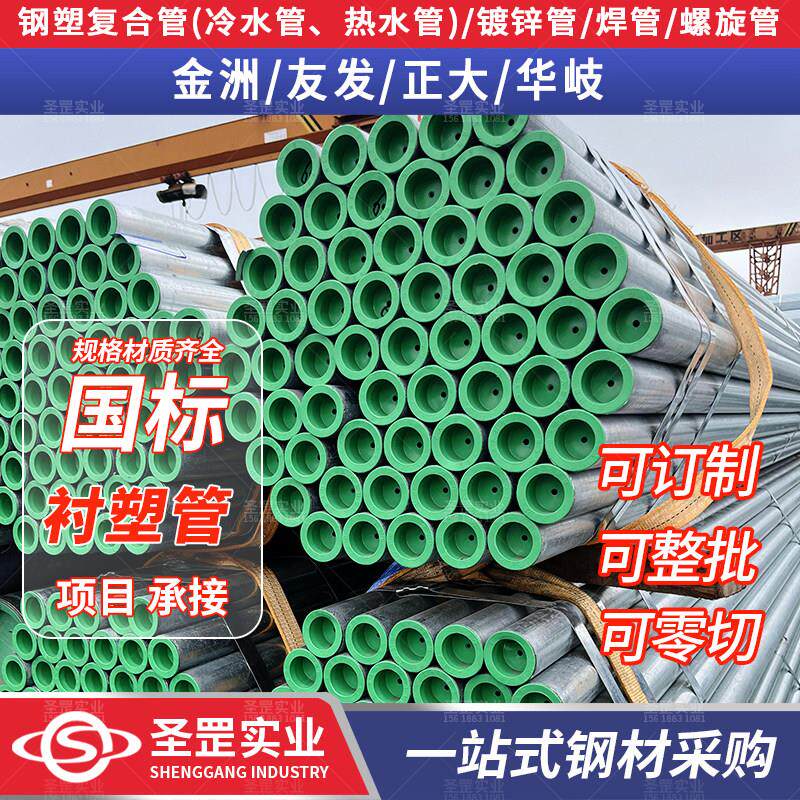DN65 DN150热水管冷水衬塑管友发钢塑覆合管DN80外镀锌内衬塑钢管