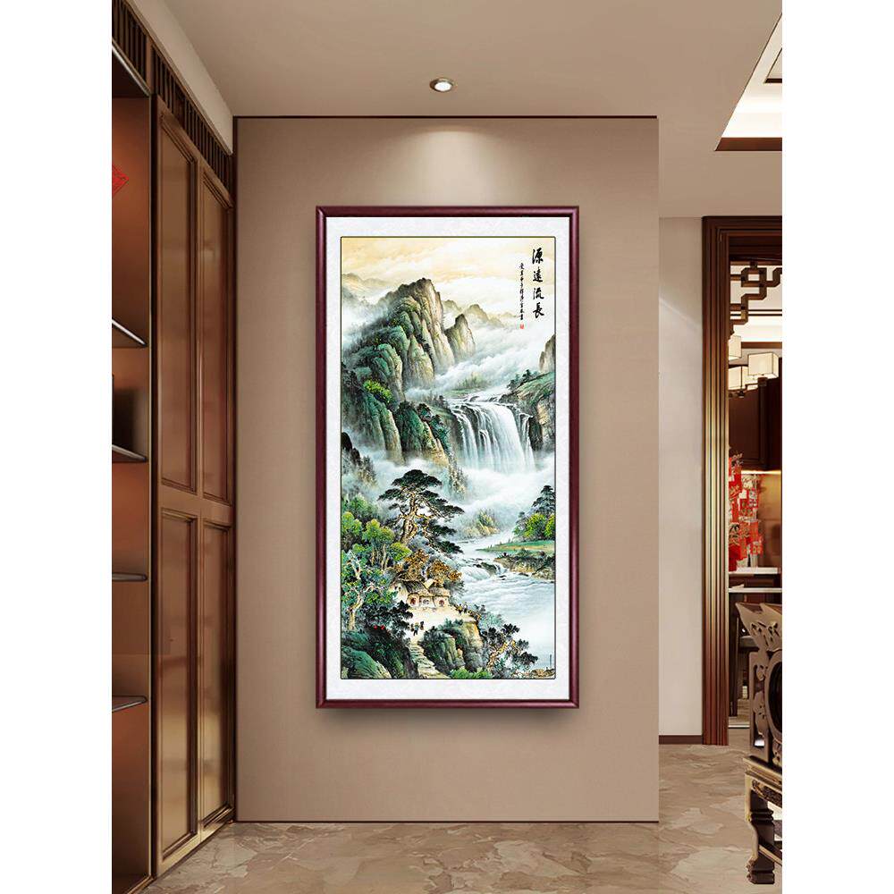 源远流长山水画手绘真迹国画玄关装饰画聚宝盆客厅办公室走廊挂画