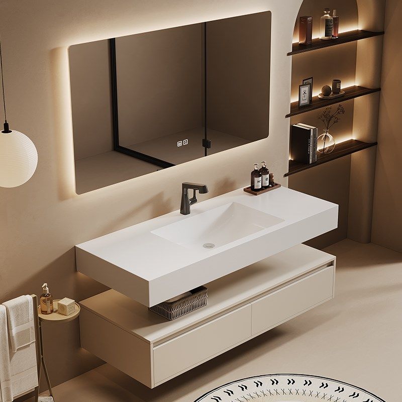 定制岩板无缝一体盆浴室柜洗脸洗手盆洗漱台奶油风实木,家装主材,浴室柜组合,淘宝优惠券,粉丝福利购,淘宝优惠卷