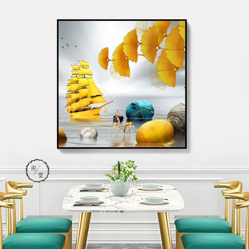 正方形挂画餐厅装饰画玄关画简约现代客厅挂画背景墙走廊过道壁画图片