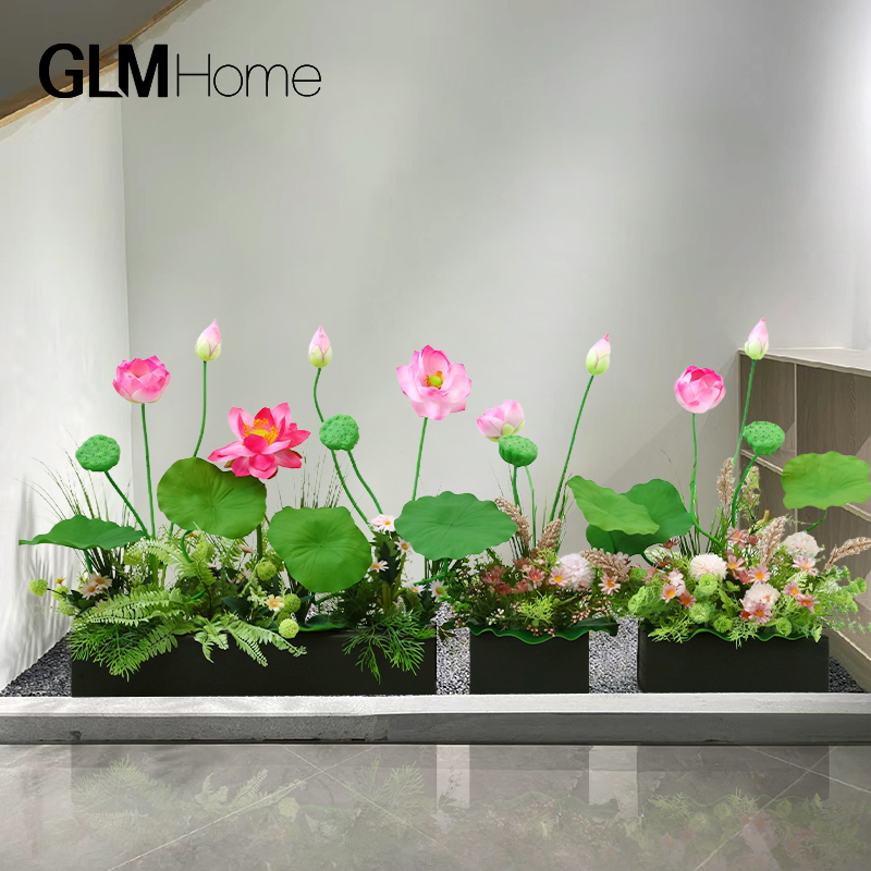 莫奈花园风荷花仿真花造景摆设店铺装修橱窗场景布置绿植假花装饰