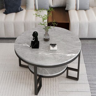 圆形茶几客厅家用小户型层岩板圆几现代极高级感意式茶几桌