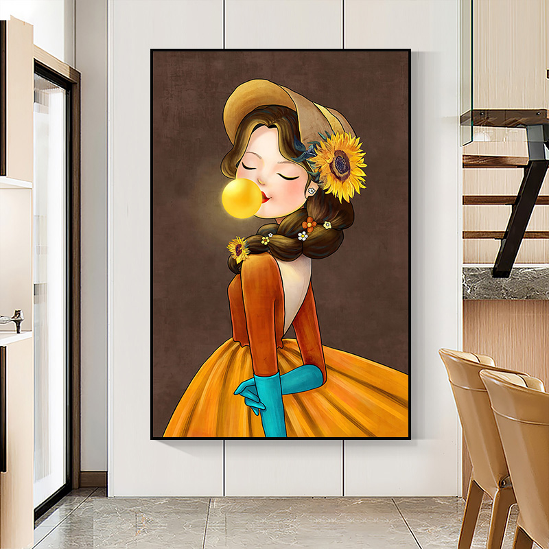 橘色美女人物挂画个性小众玄关画创意时尚艺术壁画室内墙面装饰画图片