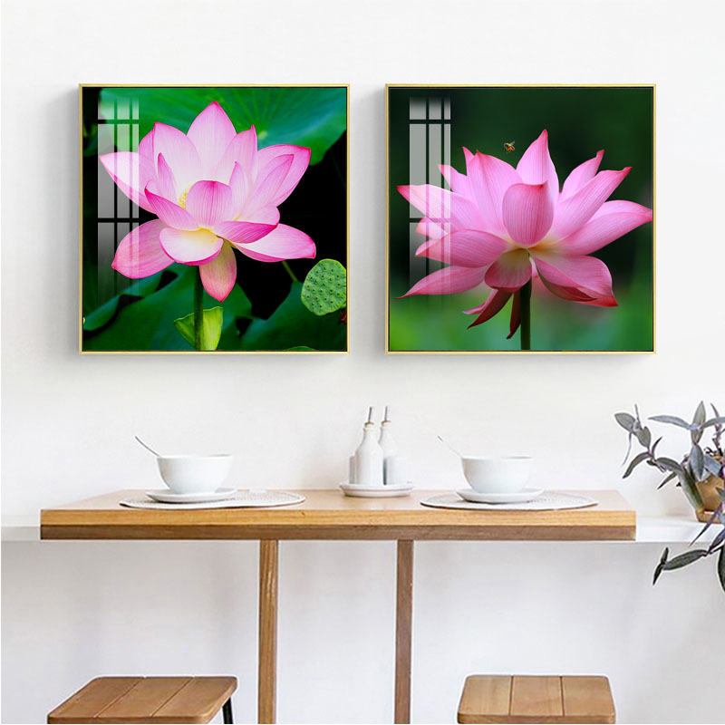 莲花装饰画卧室床头挂画餐厅饭厅壁画现代简约荷花走廊过道墙面画图片