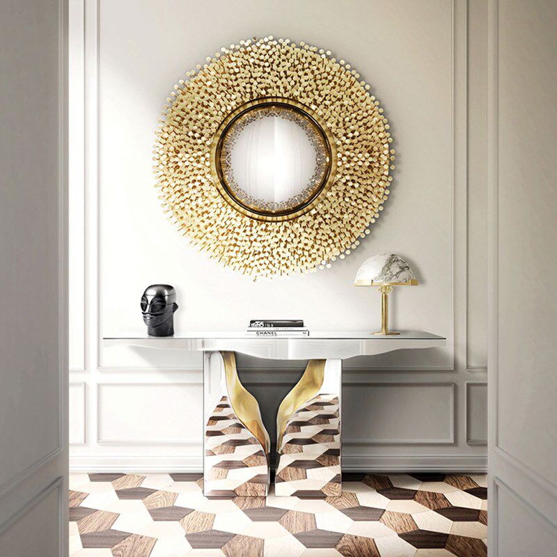 镜子挂墙式金属客厅设计师圆形装饰镜别墅高端客厅铜镜高级感挂墙,住宅家具,装饰镜,淘宝优惠券,粉丝福利购,淘宝优惠卷