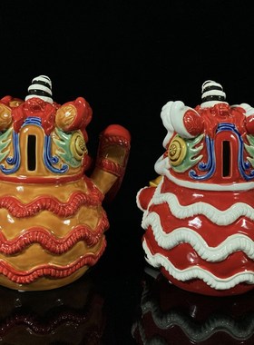 石湾陶瓷醒狮文创舞狮客厅电视柜摆设工艺品乔迁业礼品