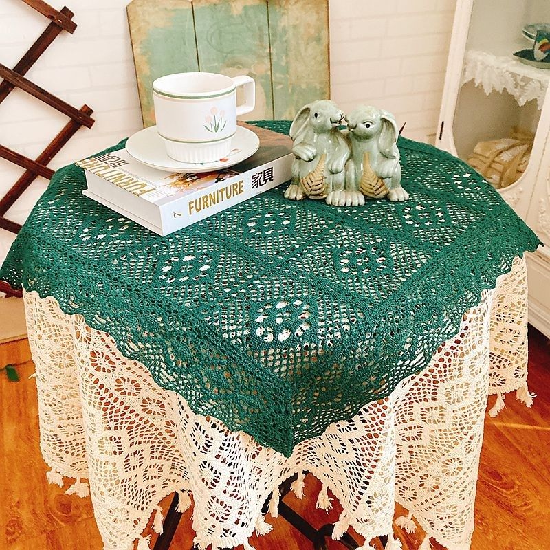 复古墨绿棉线编织桌旗镂空电视柜橱柜边柜盖巾桌布盘垫床头柜盖布,居家布艺,桌旗,淘宝优惠券,粉丝福利购,淘宝优惠卷