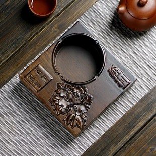 黑檀实木烟灰缸带盖大号档家用客厅办公烟缸实木直销黑檀实