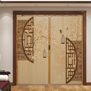 竹帘子隔断推拉家用印装饰茶道遮阳商铺防水移门