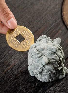 中式天禄小金蟾招财鱼缸造景桌面装饰品创意三足蟾蜍可爱茶宠摆件