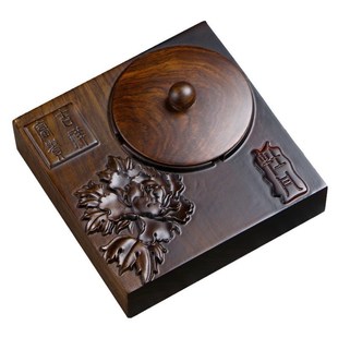 黑檀实木烟灰缸带盖大号档家用客厅办公烟缸实木直销带盖收