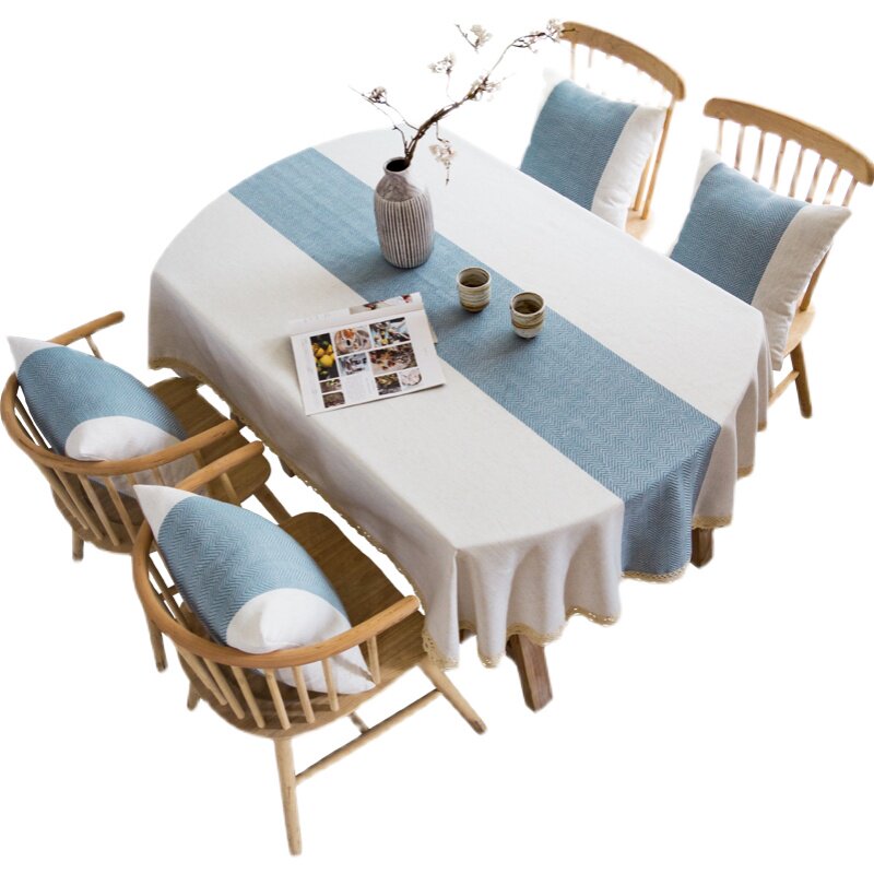 椭圆形餐桌布艺家用客厅茶几台布桌布自带桌旗in风桌罩