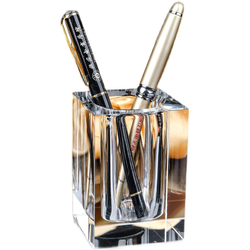 水晶笔筒桌面实用面小红旗电子表创意办公桌饰品客厅红旗厂