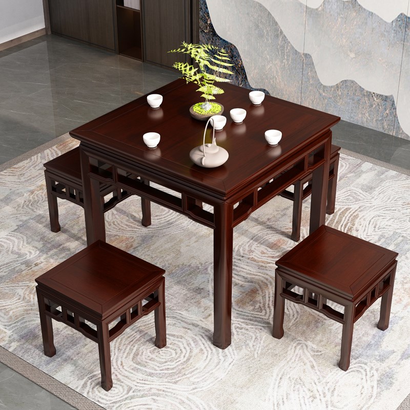 老榆木仿古八仙桌全实木正方形餐桌椅小户型茶桌复古中堂方桌方凳