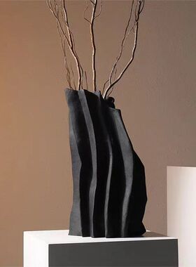 抽象山川形干插器样板间玄关桌面装饰品黑白生肖牛