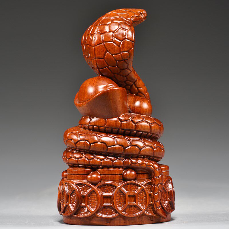 花梨木蛇实木雕刻十二生肖蟒蛇眼镜蛇家居动物客厅装饰工艺品