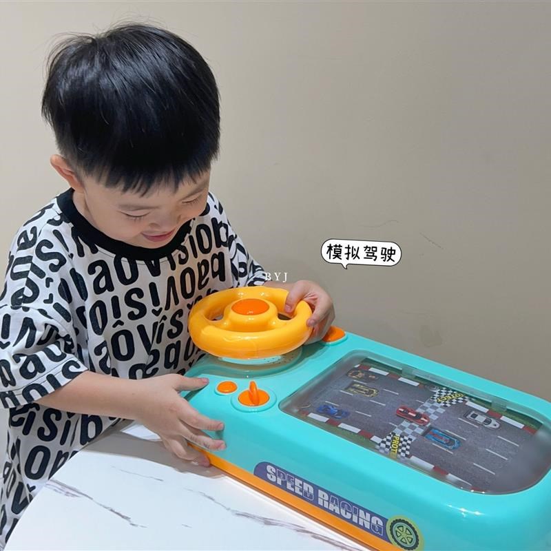 儿童方向盘模拟驾驶玩具益智电动桌面游戏机赛车闯关大冒险礼