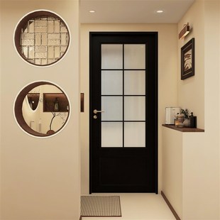 实木卧室门门定制烤漆复合门中古风玻璃门房间门室内门