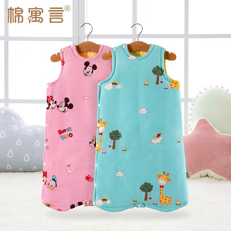 纯棉婴儿加厚睡裙男女宝宝防踢被加长款无袖睡袍秋冬季儿童棉睡袋