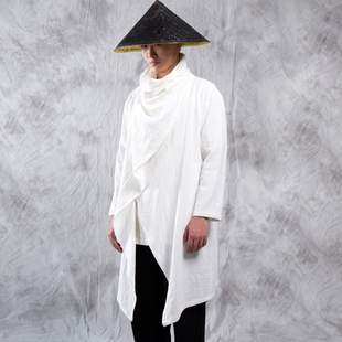 秋冬中国风男装棉麻外套古装侠客汉服中长版风衣开衫大氅薴麻披风