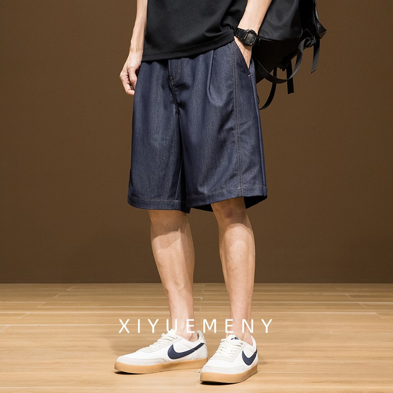 不掉色直筒牛仔短裤男2025夏季薄款宽松透气大码五分休闲裤子男生