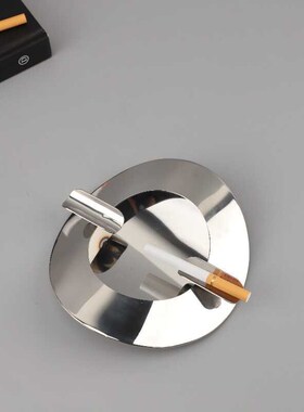 现代简约圆形不锈钢金属烟灰缸装饰摆件客厅卧室酒店软装家居饰品