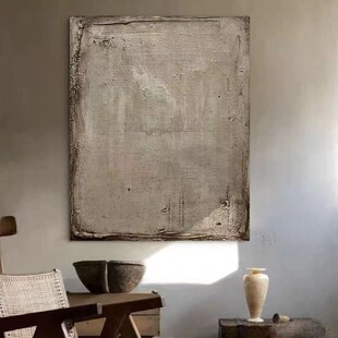 手绘油画侘寂赤贫风玄关装饰高级感复古客厅挂画艺术肌理民宿壁画