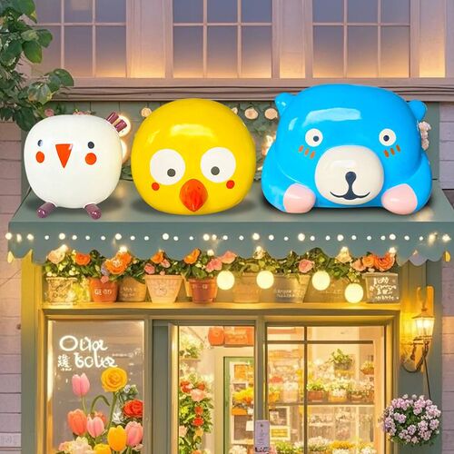 玻璃钢网红卡通门头吉祥物公仔雕塑商场甜品火锅店引流打卡摆工厂