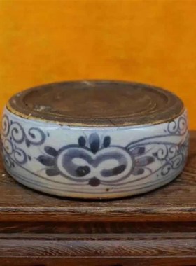 仿古瓷器 晚清青花开片砚台 民间收藏 文房家居摆件老货包老