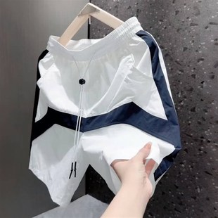 新款 百搭速干冰丝五分裤 撞色拼接设计感休闲短裤 潮流时尚 男士 夏季