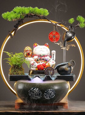 创意悬壶招财猫流水摆件乔迁开业礼物家居客厅办公室轻奢装饰摆设