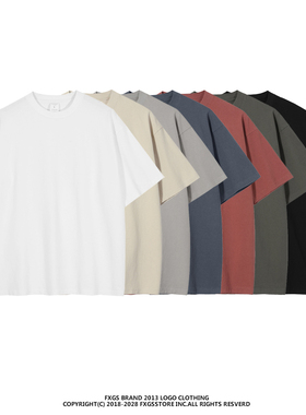 重磅310g纯棉水洗纯色T恤男潮牌高街短袖宽松圆领休闲打底衫夏季