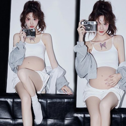 影楼孕妇拍照服装复古甜酷辣妹风孕妈咪个人室内写真摄影艺术照服