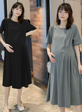 加肥大码孕妇连衣裙夏季中长款女胖mm纯棉短袖NT恤裙韩版宽松200