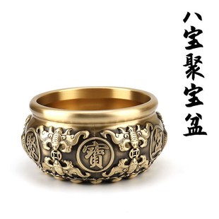 实心纯黄铜八福聚宝盆招财聚财客厅玄关中式 饰摆件铜制存钱罐 装