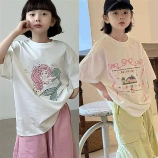 25夏款 T恤衫 儿童工装 裤 上衣 波拉韩国童装 宽松白色打底衫 女童短袖