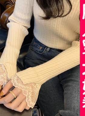 大码蕾丝打底衫女洋气内搭半高领毛衣秋冬胖妹妹中领针织上衣胖mm