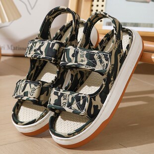 夏季新款迷彩凉鞋男大码居家可外穿轻便透气吸汗亚U麻棉布凉拖鞋