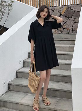 哺乳连衣裙夏季新款藏肉遮肚子半袖大码女装胖mm产后宽松喂奶长裙