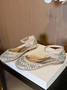 水钻法式包头凉鞋女2024新款v夏季外穿精致高级感34小码女鞋31323