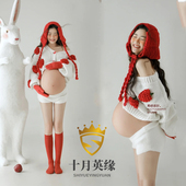 孕妇照服装 红色圣诞主题影楼孕妈咪写真拍照毛衣艺术照衣服在家拍