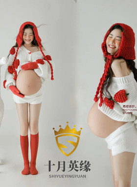 孕妇照服装红色圣诞主题影楼孕妈咪写真拍照毛衣艺术照衣服在家拍