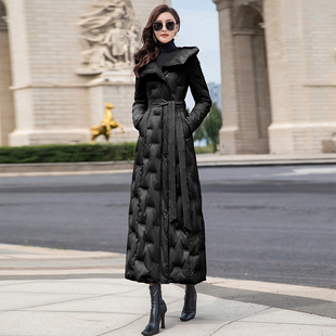 长款收腰羽绒服女到脚踝2021冬季时尚新款黑色过膝轻薄外套超长