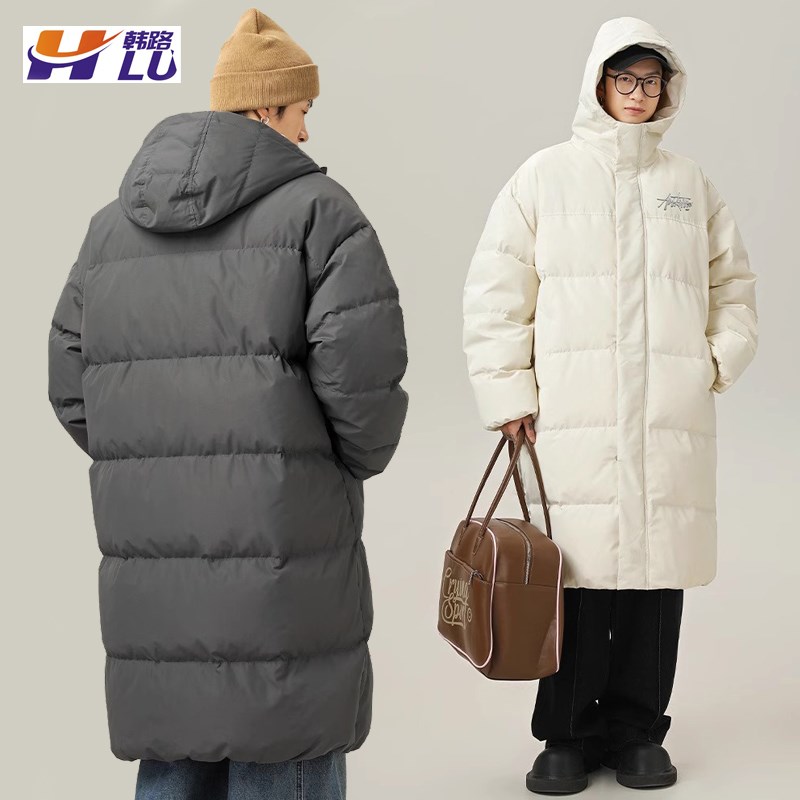 防泼水新款长款羽绒棉服男款冬季高级感加厚连帽双开拉链过膝外套