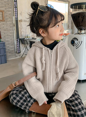 女童开襟衫外套春秋2023新款儿童秋季毛衣女孩洋派针织上衣宝宝秋