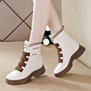 内增高马丁靴女鞋子2023年新款秋冬爆款高筒鞋加绒棉靴真皮短靴子