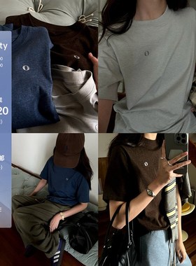 POXFFEE/纯色短袖t恤女夏辣妹正肩小众设计感宽松内搭打底衫上衣